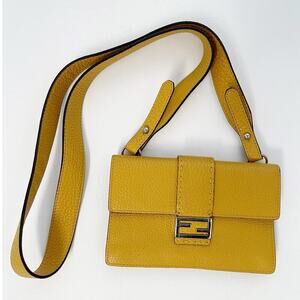 Fendi Tangerine Yellow Leather Selleria Baguette Crossbody Bag